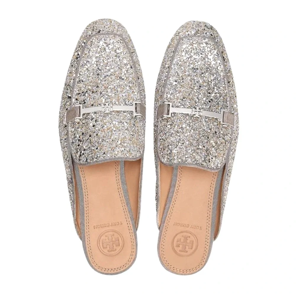 TORY BURCH Amelia Glitter Silver Mules - Picture 2 of 8